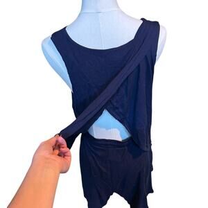 Nordstrom Rack Navy Blue Rayon Pajama Set Tank Top Drawstring Shorts XL Like New